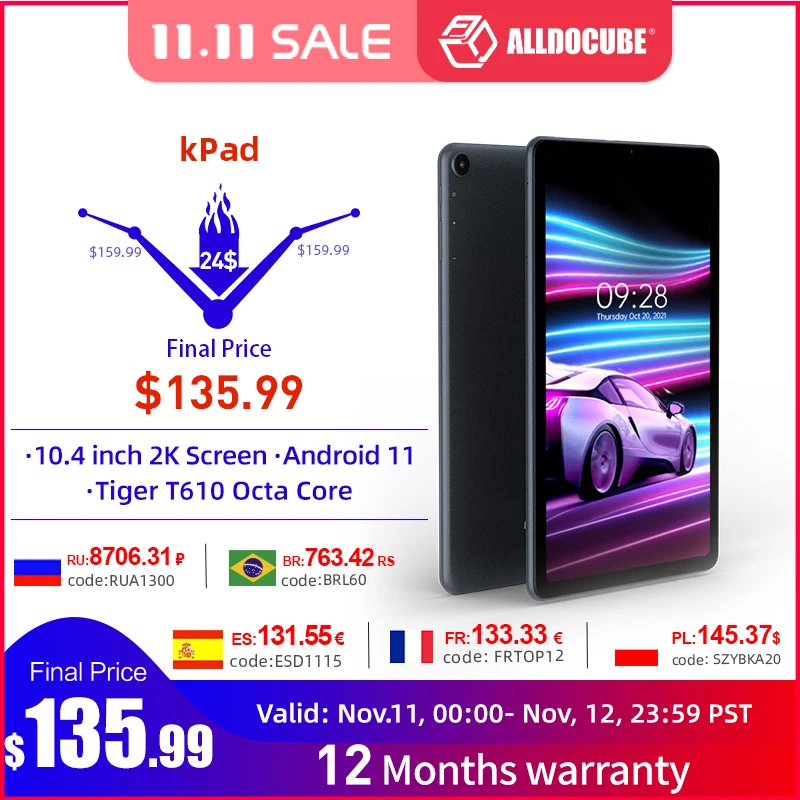 World Premiere ALLDOCUBE kPad 10.4 inch Tablet PC Android 11 Unisoc T610 2K Screen  4GB RAM 64GB ROM  4G Lte PhoneTablets