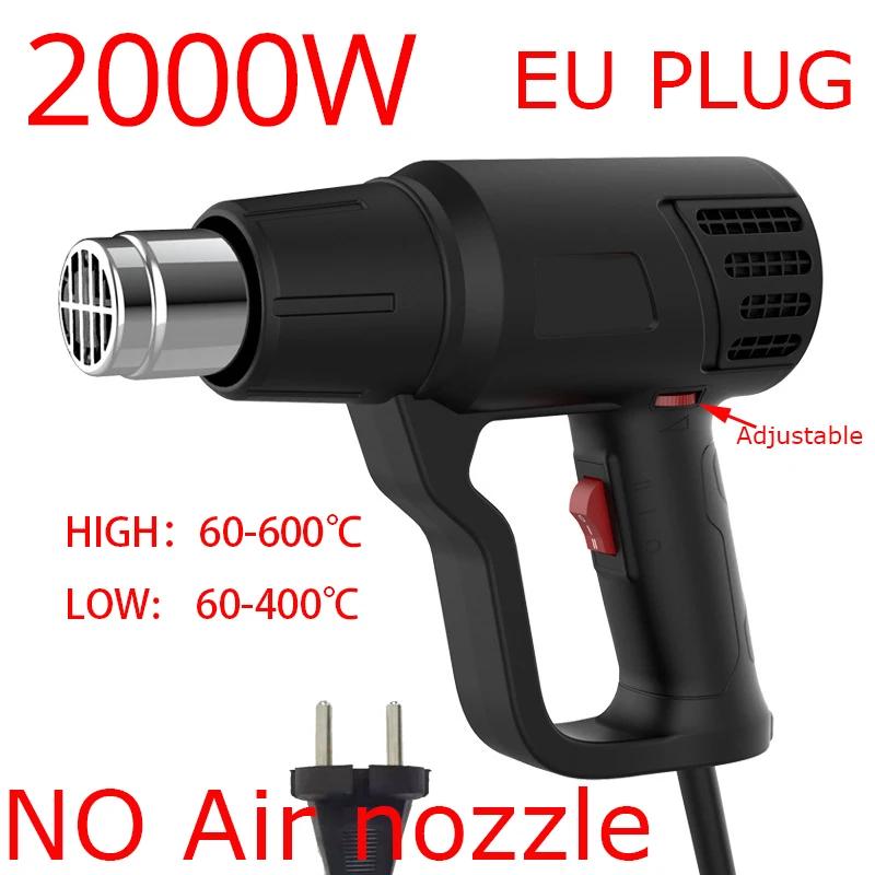 Heat Gun 2000W Electric Hot Air Gun Kit 2 Temperature Mode (100-400-600) Wind Speed Adjustment Self Overheated Protection electric drill bunnings Power Tools