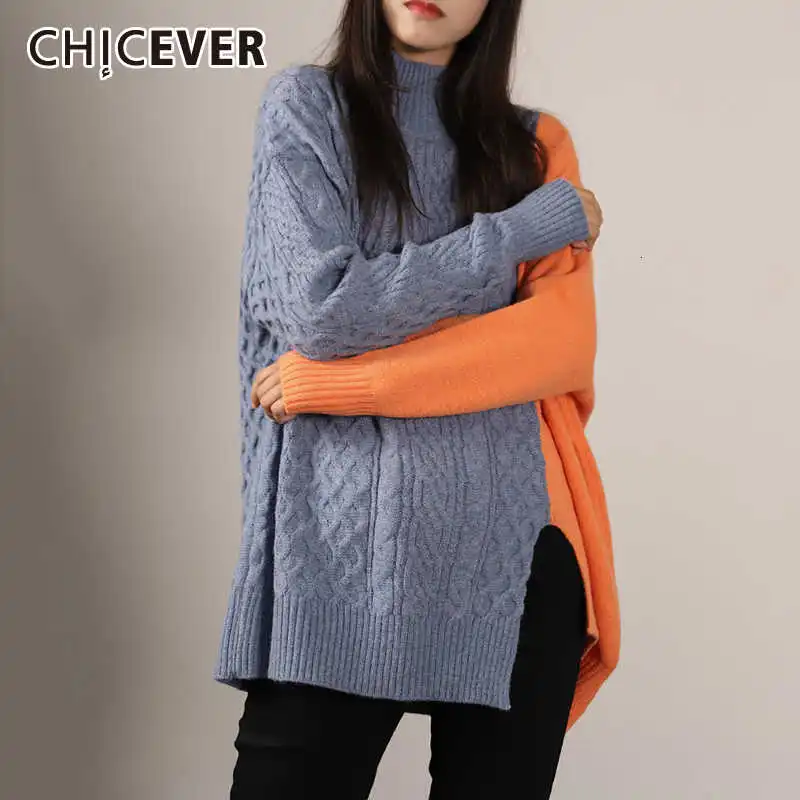 Женский свитер с высоким воротником CHICEVER трикотажный пуловер длинным рукавом и