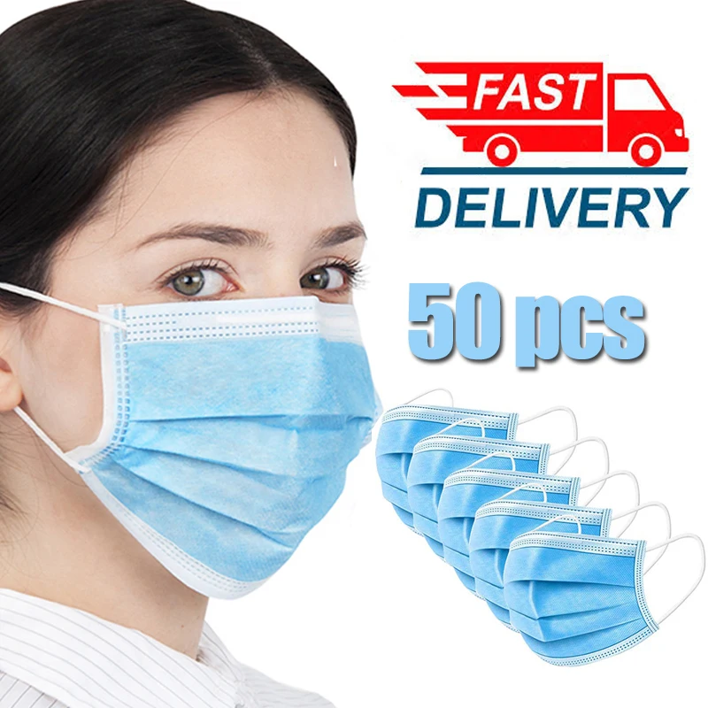 

50pcs Mask high quality 3 Layer Non-woven Dust Face Mask Thickened Disposable Mouth Masks Dust Filter Safety protection Mask