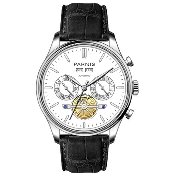 

Men's watch 43mm PARNIS skeleton mechanical watch waterproof clock top luxury brand relogio leather strap