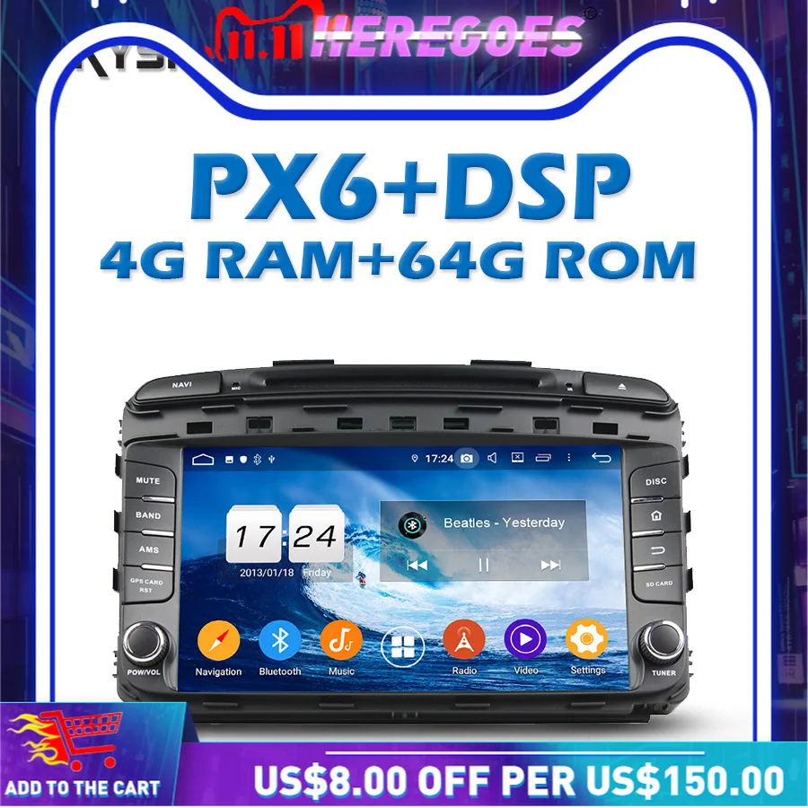 Автомобильный DVD-плеер PX6 carplay DSP IPS Android 11 0 4 Гб + 64 Bluetooth 5 Wifi GPS Google Map RDS радио для kia
