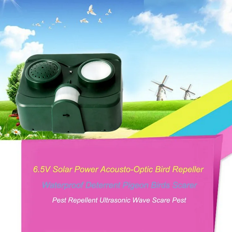 

6.5V Solar Power Acousto-Optic Bird Repeller Waterproof Deterrent Pigeon Birds Scarer Pest Repellent Ultrasonic Wave Scare Pest