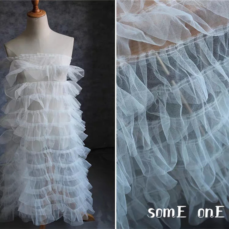 

Mesh Tulle Fabric Wave stripes DIY Patchwork bazin riche Stage Perspective Skirt Dress Lace Designer Fabric 50*100cm