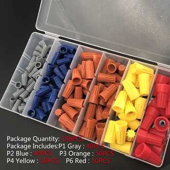 

158pcs Electrical Wire Nuts Connector Terminals Cap P1 P2 P3 P4 P5 P6 Spring Insert Assortment