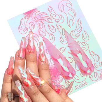 

10pcs 3D Nail Slider Flame Stickers Holo Laser Strips Tape Decal DIY Transfer Adhesive Colorful Fire Nail Art Decor Tips JI1525