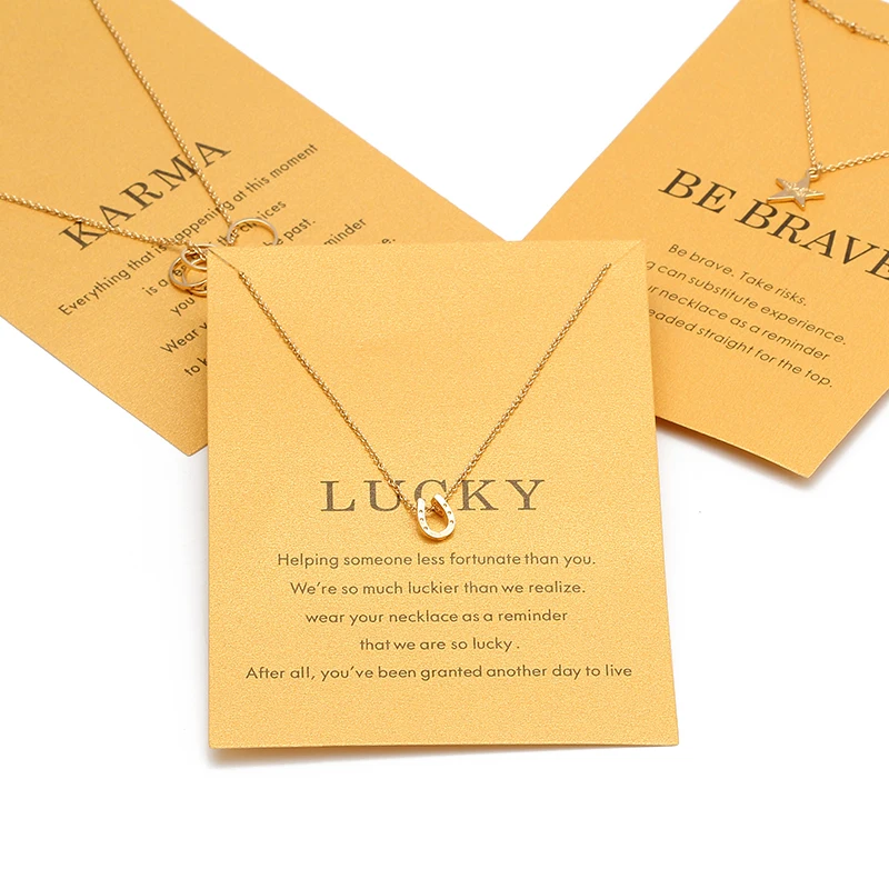 

Wish Card Fashion Star Cricle Horseshoe Pendant Necklace For Women Gold Color Make a Wish Collier Bijoux Jewelry Gift EY1575