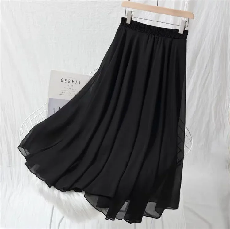 

Spring Autumn Fashion Women's High Waist Pleated Skirt plus size Lady Black Pink red yellow long chiffon maxi skirts M-6XL 7XL