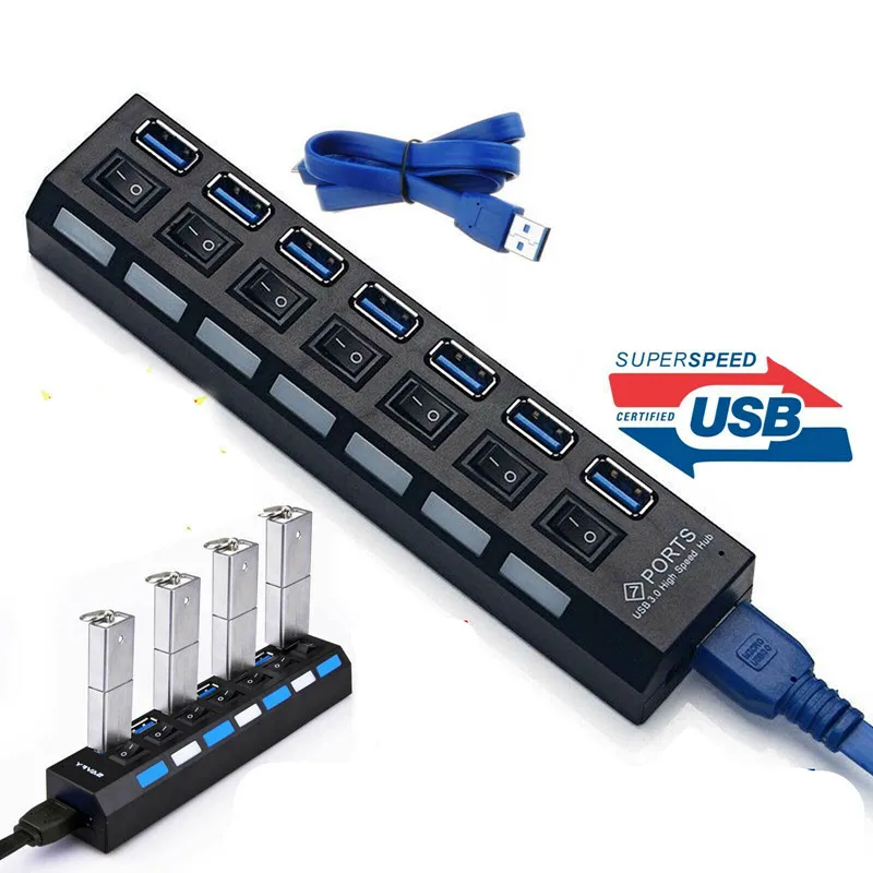 Usb-концентратор 3,0 7 портов USB 3,0 концентратор разветвитель с адаптером питания мульти USB C Hab высокоскоростной 5 Гбит/с Тип C 3 концентратор для ПК с адаптером