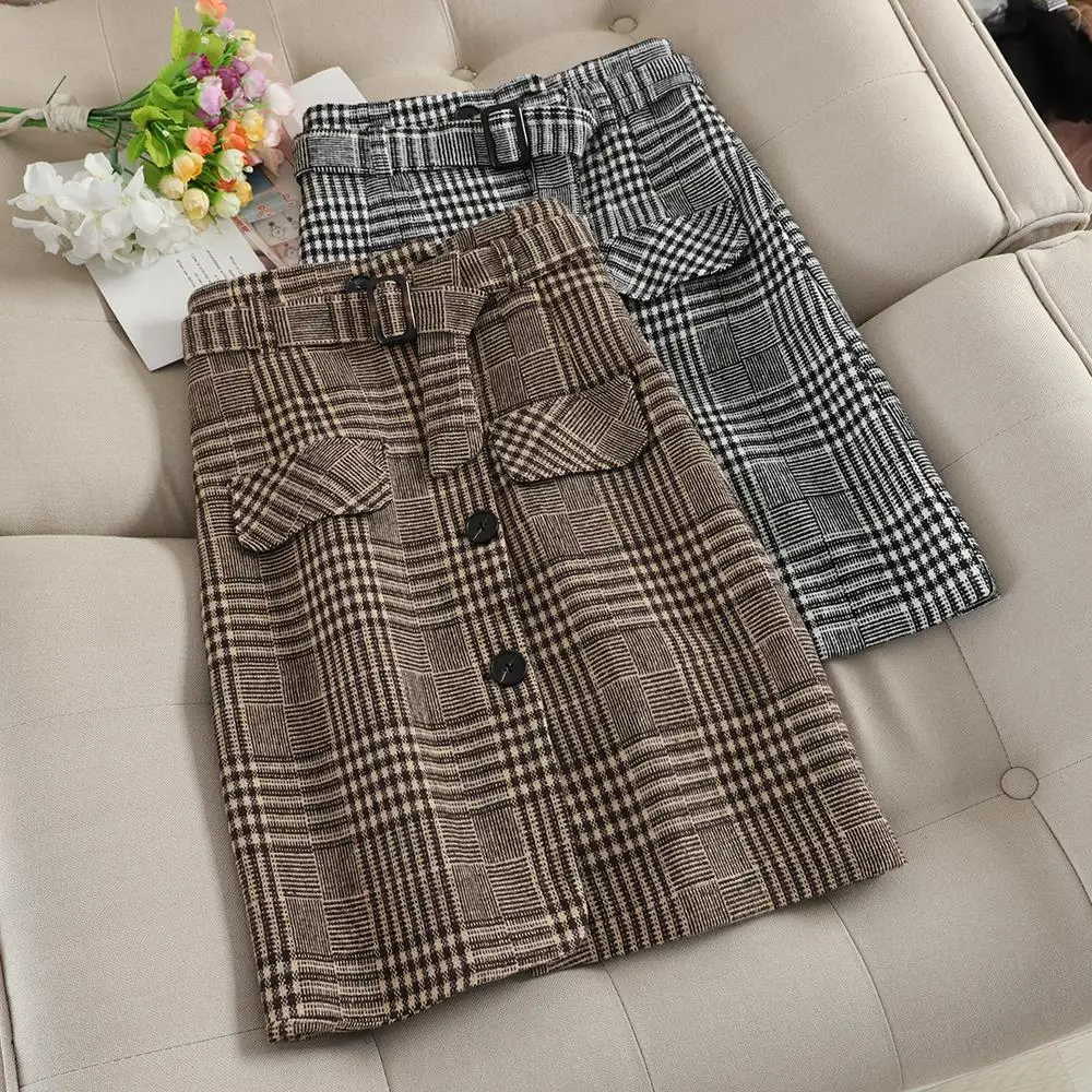 

Mooirue Harajuku Woolen Skirt Women Winter With Sashes Button High Waist A Line Warm Bottom Korean Style Streetwear Midi Skirt