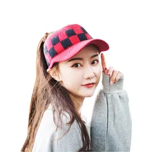 Осенне-зимняя шапка, женские вязаные шапки, уличная бейсбольная кепка, Женская клетчатая Спортивная Кепка s