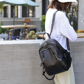 

2019 new ladies backpack Korean style soft leather simple backpack women's