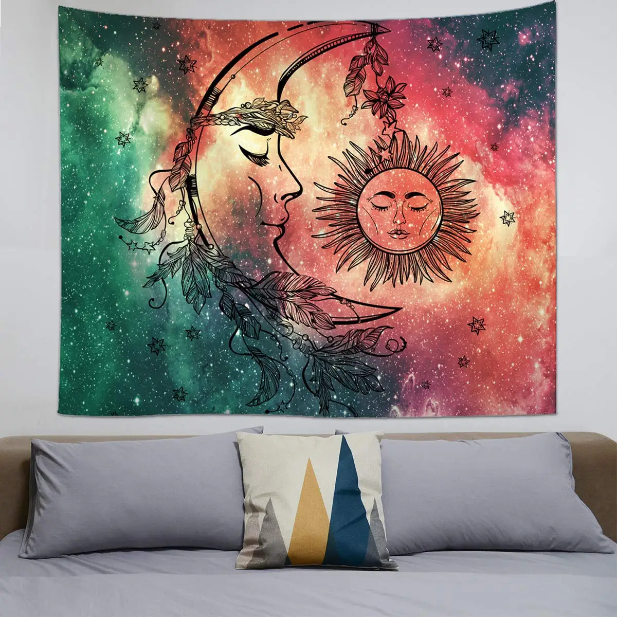 

Celestial Moon Sun Wall Tapestry, Hippie Wall Art Decoration for Bedroom Living Room Dorm