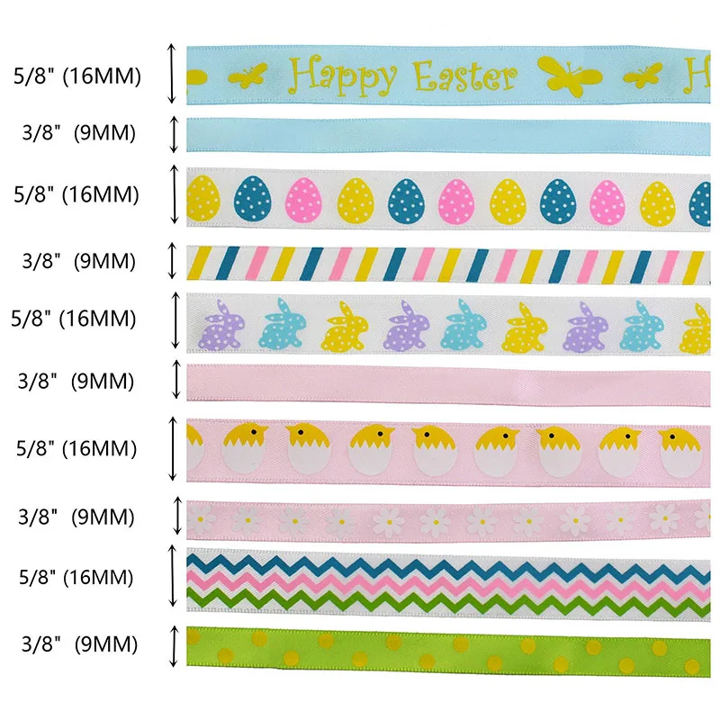 Ribbon Decoration Ribbon Supplies Wrapping Ribbon Sewing Ribbon 5 Yards 9-16mm Easter Egg Bunny Ribbons for DIY Sewing Fabric Gift Box Wrapping Hair Bows Crafts Party Decor Packaging Materials