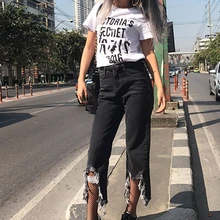 Женские джинсы, модные, одноцветные, с высокой талией, джинсы для мам, весенние, с гофрированными дырками, джинсы для женщин, с кисточками, уличная одежда, хип-хоп, джинсовые Клубные штаны