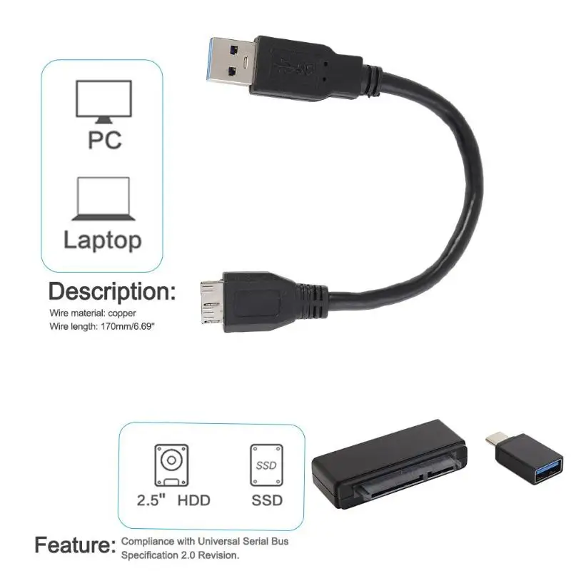 USB 3,0 для SATA Кабель-адаптер внешний жесткий диск 5 Гбит/с провод для 2,5/3,5 дюймов HDD для Win 108,1/ME/2000/XP/VISTA/win7
