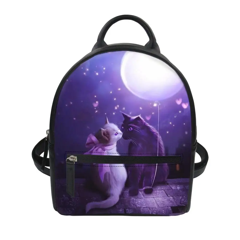 

HaoYun Girls PU Leather Backpack Fantasy Cats Pattern Women's Backpack Cartoon Animal Design Female Mini Travelling Backpack
