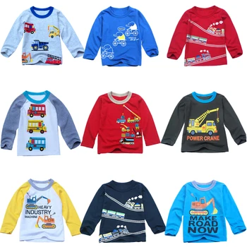 

Kids Boys T-shirts Baby Long Sleeve Excavator Cars Tops Children Autumn Solid Cotton Sweatshirt Boy Girl T Shirts