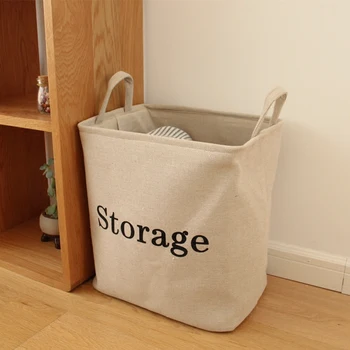 

DUNXDECO Basket Laundry Cloth Toys Organiser Linen Cotton Textile Rectangle Box Vintage Simple Bathroom Dirty Clothes Holder