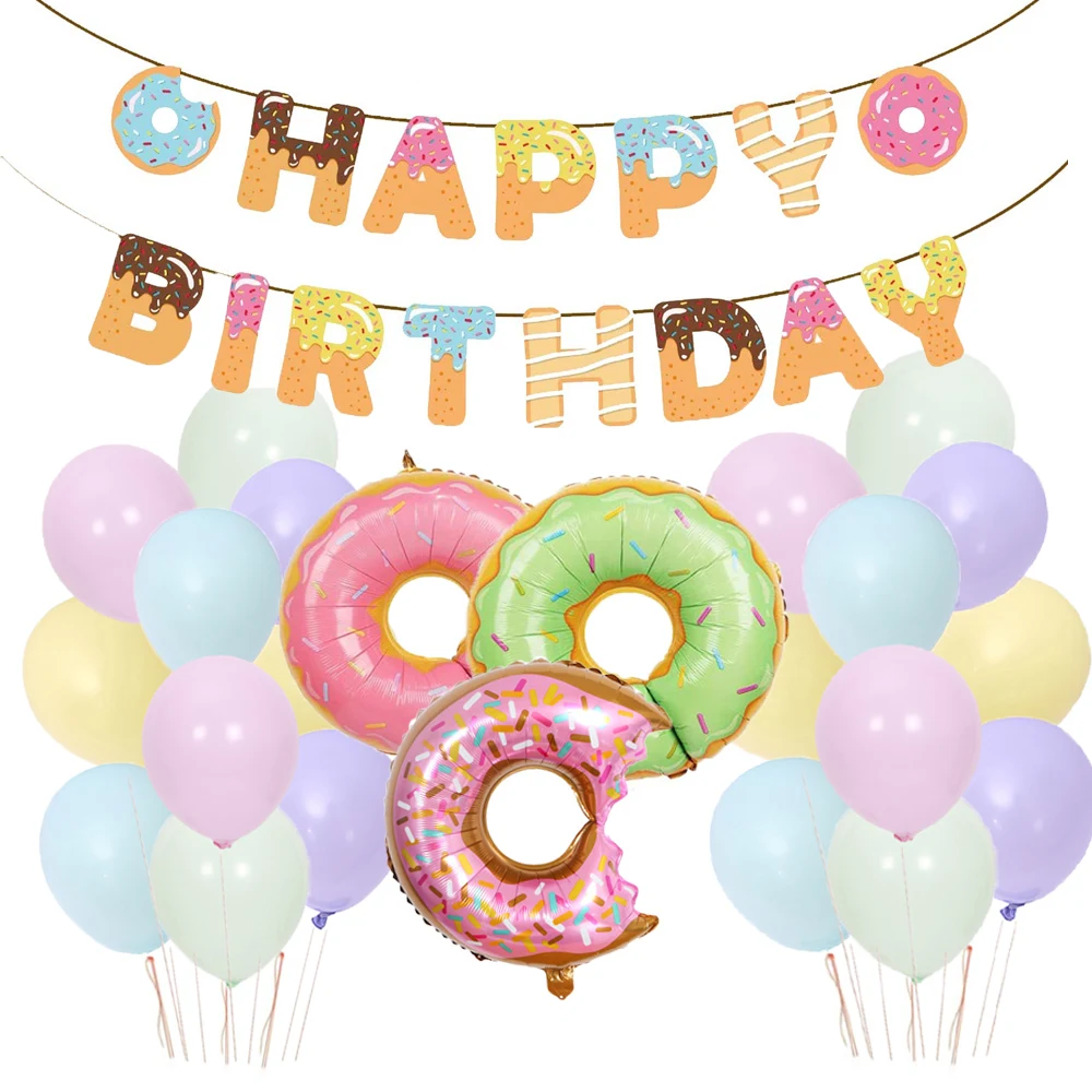 

Donut Party Decoration Balloons Happy Birthday Banner Kids Baby Shower Birthday Party Supplies Donut Party Deocrations