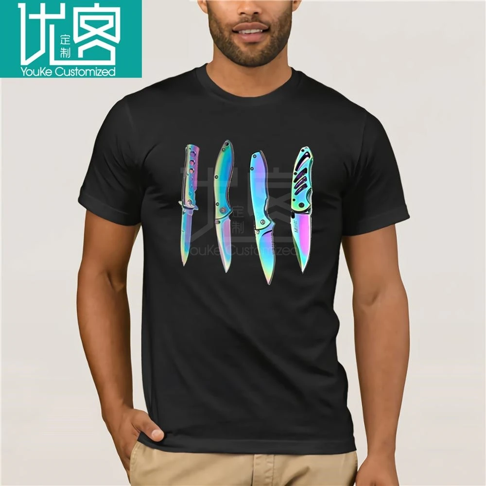 Футболка Радуга голографические ножи рубашка Ретро с коротким рукавом мужские