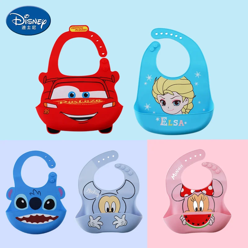 

Disney Frozen Elsa Princess Baby Bibs Minnie Mickey Mouse Cartoon Stitch Pixar Silicone Bib Baby Feeding Silica Gel High Quality