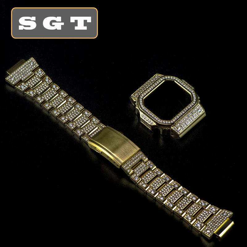 Gold set Бриллиантовый ободок серии DW5600/GW5000/5610 ремешки для часов Ремешки для наручных часов браслет подходит для часов из нержавеющей стали - Цвет ремешка: Gold set