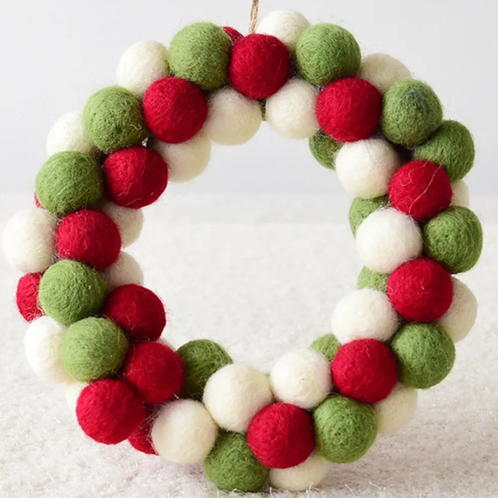 

Christmas Pendants Wool Felt Wreath Tree Garland Ball String DIY Christmas Tree Decoration Hanging Ornaments Festival Supplies
