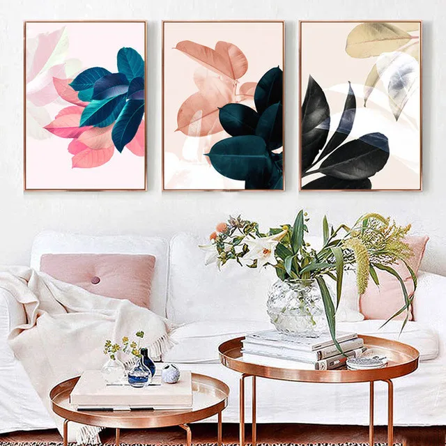 

Nordic Style Oil Painting Art Prints Minimalist Colors Of Leaf Posters Wall Pictures Fashion Living Room Bedroom Decoration