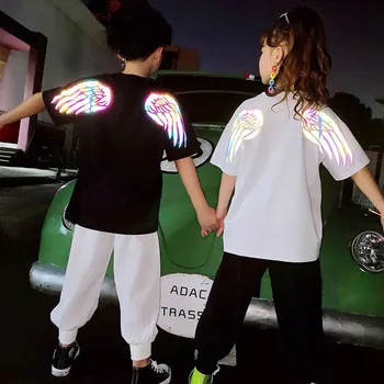 

Girls Clothes Reflective Colorful Wings T-shirt Loose Girls Boys Tops Summer Sweatshirt Hip hop Children Tees Streetwear
