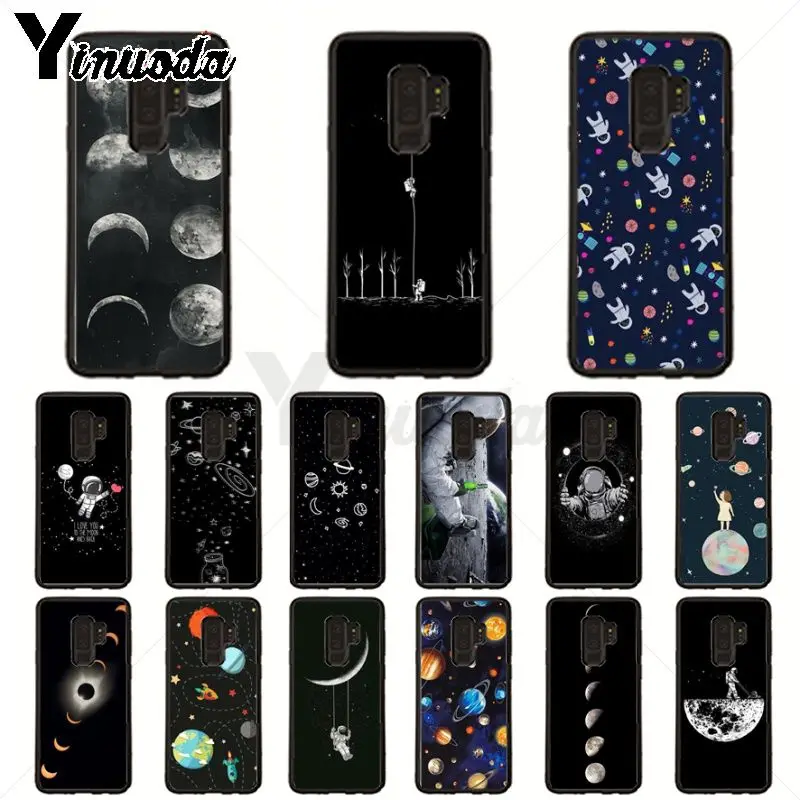 Ruang Bulan Astronot Hitam Cell Phone Case untuk Samsung Galaxy S10plus S9 Plus S8plus S10E A50 A70 A10 Kasus Ponsel