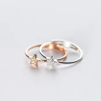 

2019 Silver Rose Gold Adjustable Star Rings for Women Girl 925 Sterling Silver Rings With Rhinestone Wedding Bands Women Jewelry