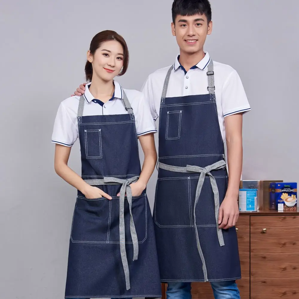 

Denim Kitchen Apron Men Women Long Adult Cafe Cooking Home Garden Black Cotton Jeans Kitchen Aprons Man Cotton Sleeveless Smock