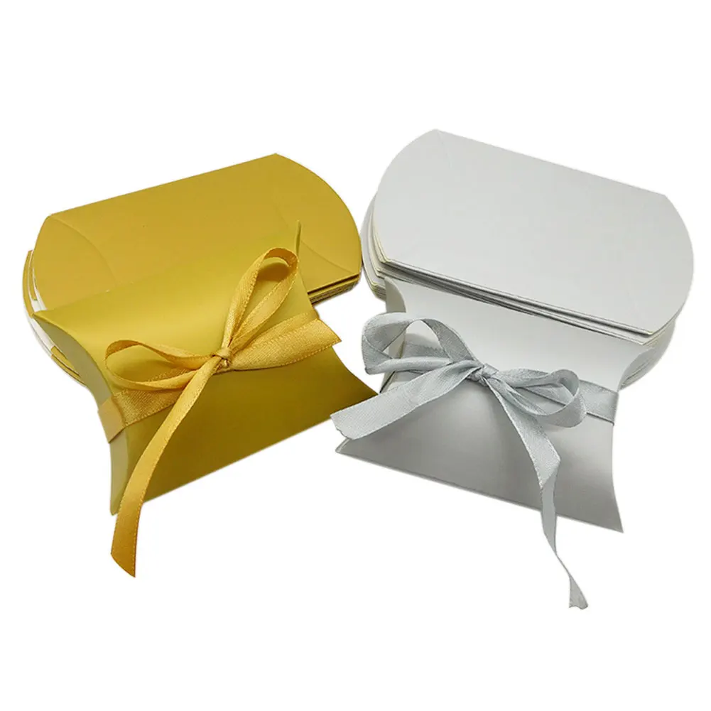 50 шт., коробка для конфет, сделай сам, декоративная, анниверари, шоколадные, вечерние, для сладостей, складная, в форме подушки, ювелирное изделие, свадебный подарок с лентой