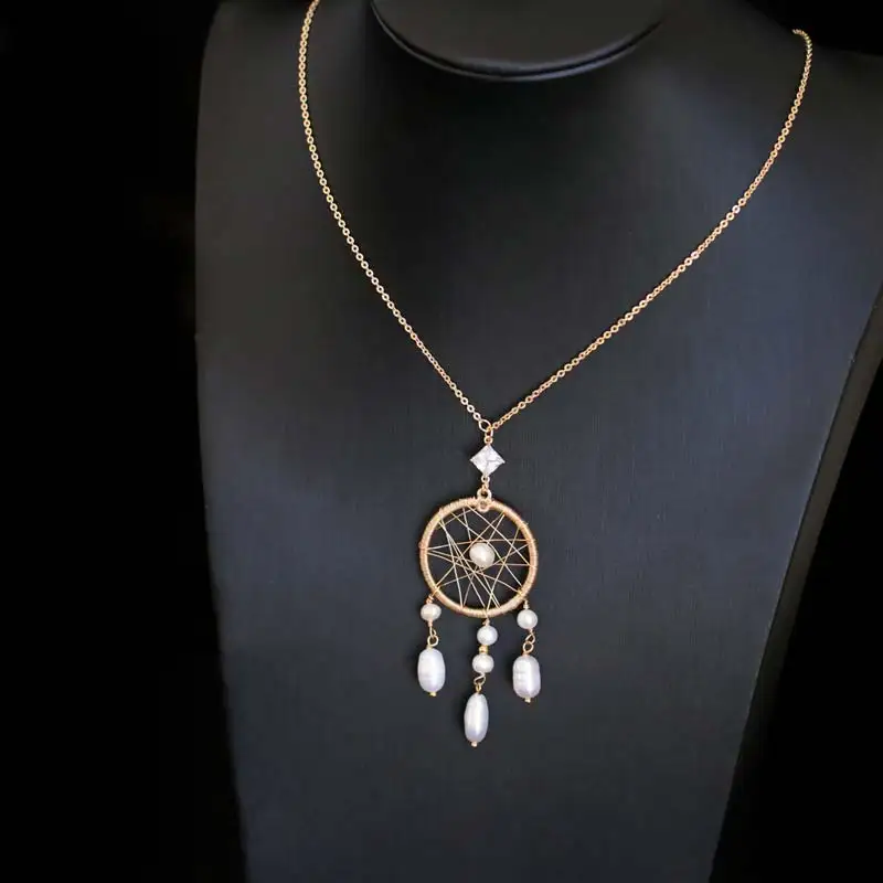 

DMPFP348 Dreamcatcher Design Necklace Net Red Freshwater Pearl Pendant Fairy Girl Sweet Handmade Neck Chain