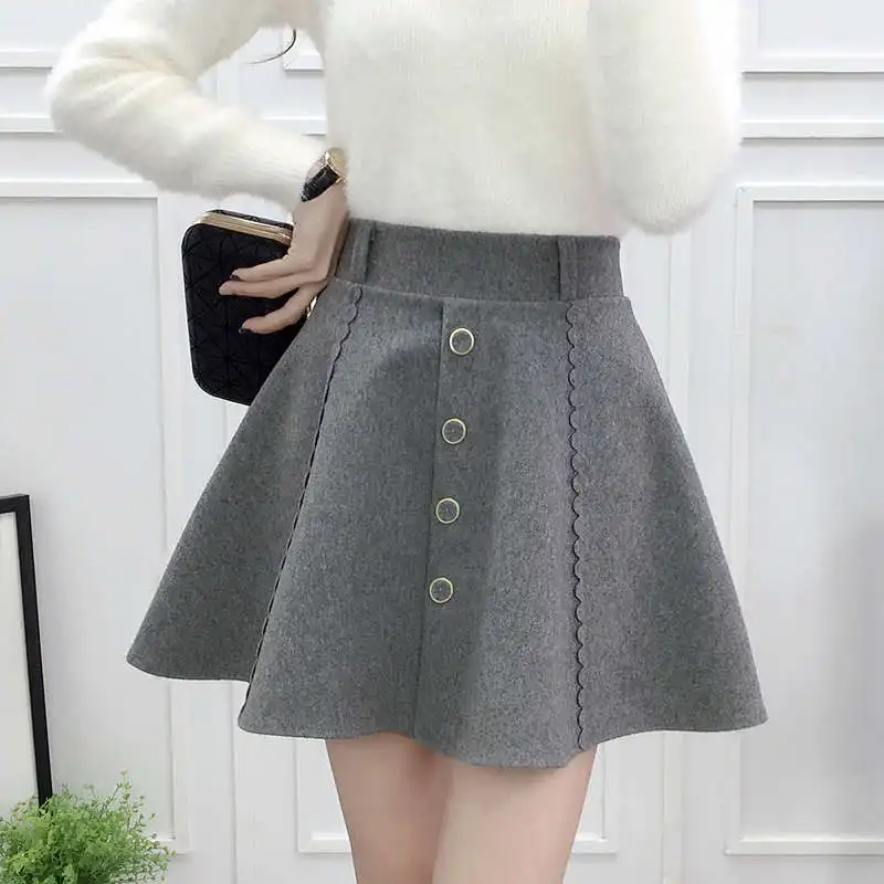 gray style 5 Осенне-зимние короткие шерстяные юбки, Женская мини-юбка с подкладкой и высокой талией, элегантная шерстяная юбка-пачка Jupe Faldas Mujer C3717 - Цвет: gray style 5