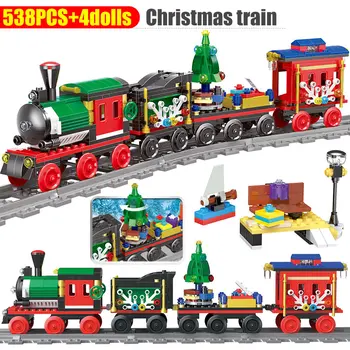 

Creator City Christmas Train Railway Building Blocks Rail Train Transportation DIY Bricks Educational for Children Classic toys