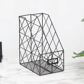 

Iron Grid File Holder Simple Double Layer Desk Shelf Magazine Book Storage Rack W91A