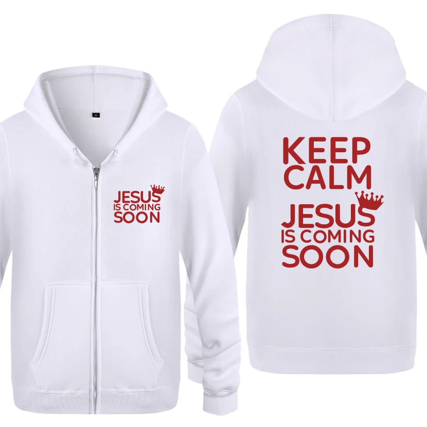 Keep Calm Jesus скоро Новинка креативные толстовки мужские мужские флисовые кардиганы на молнии толстовки с капюшоном