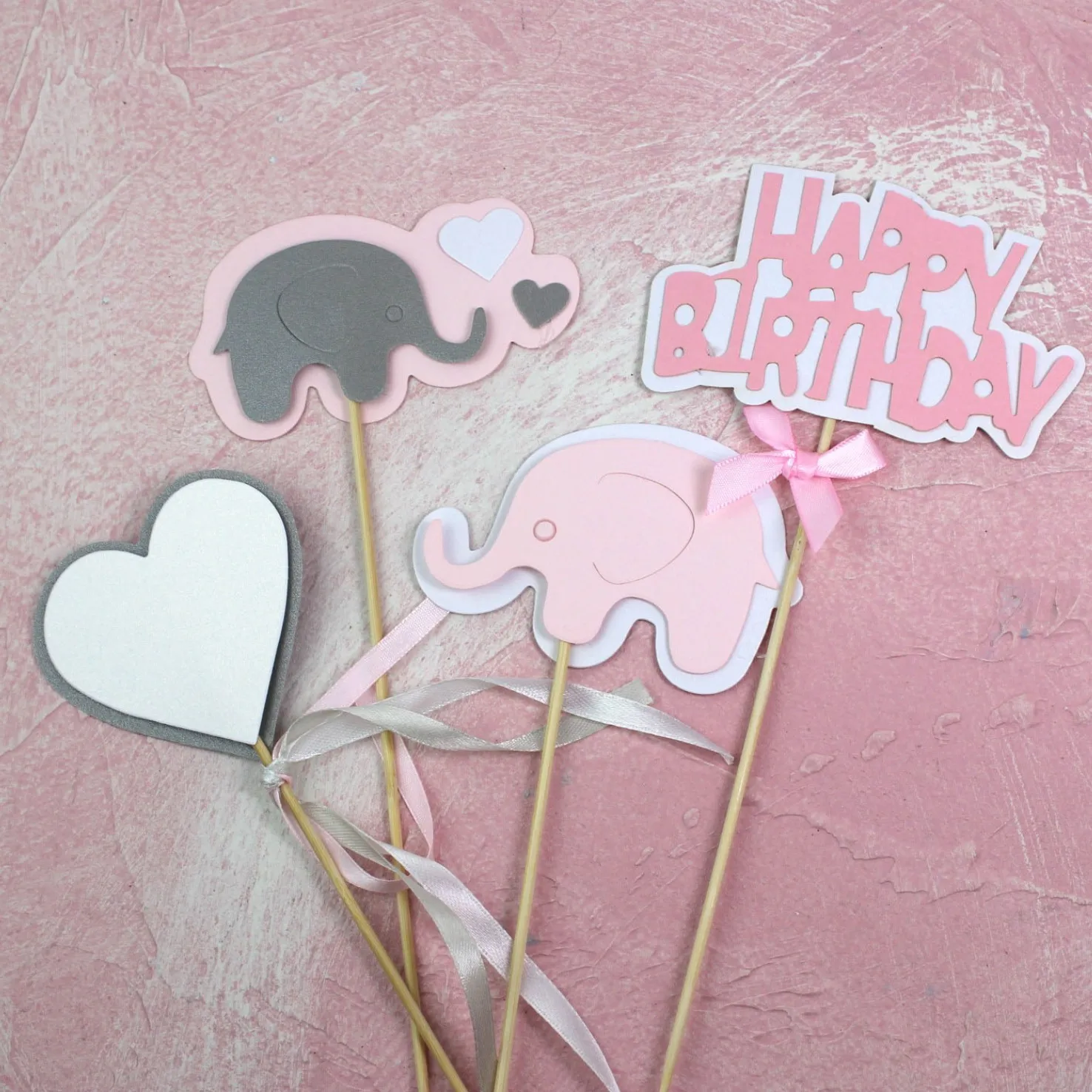 It is a Boy Baked cake Decoration Baby Birthday Banquet Elephant card for Happy birthday party dessert Decoration - Цвет: Pink Brithday