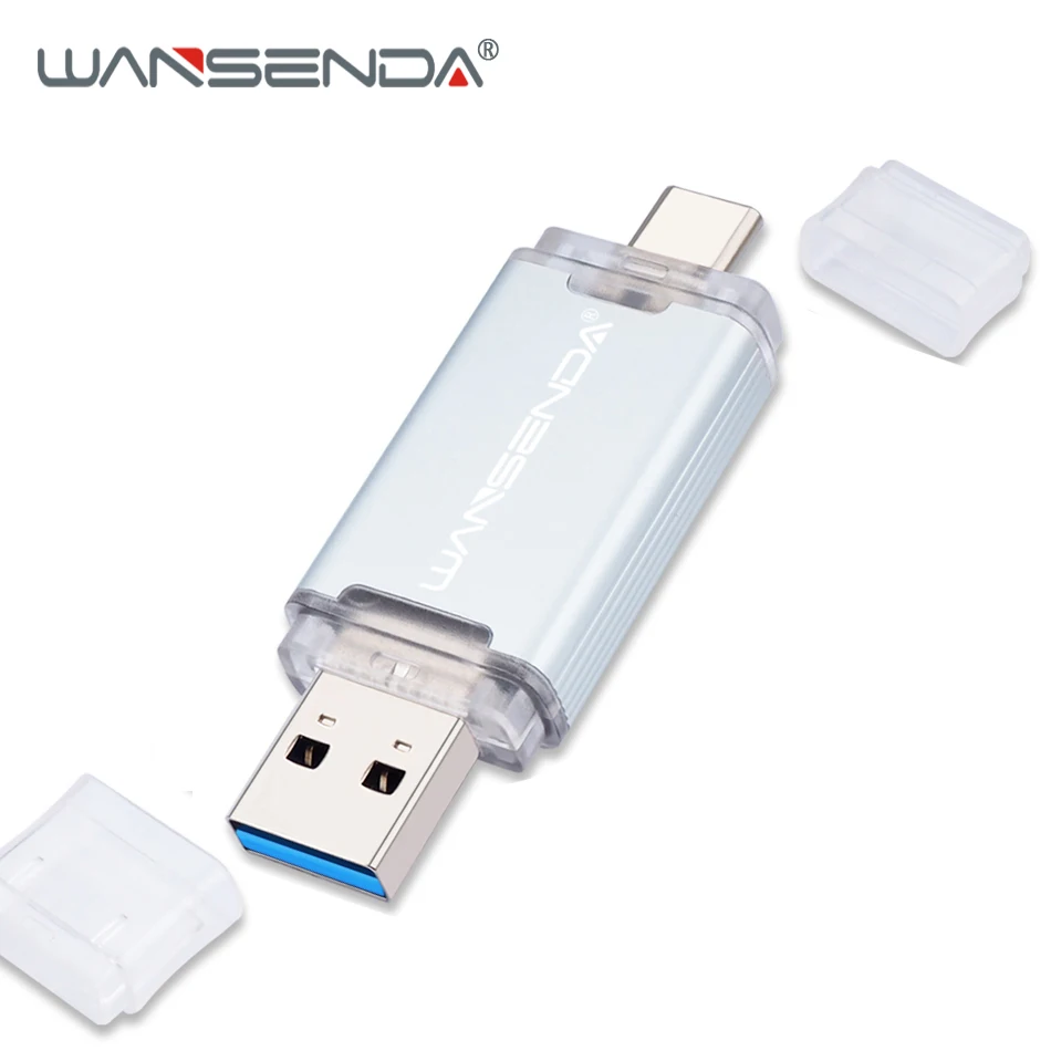 WANSENDA usb 3,0 OTG USB флеш-накопитель металлический флеш-накопитель для мобильных устройств типа C/ПК 512 ГБ 256 ГБ 128 Гб 64 ГБ 32 ГБ Флешка USB карта памяти - Цвет: Серебристый