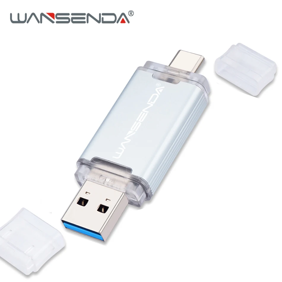 Серебристый WANSENDA usb 3,0 OTG USB флеш-накопитель металлический флеш-накопитель для мобильных устройств типа C/ПК 512 ГБ 256 ГБ 128 Гб 64 ГБ 32 ГБ Флешка USB карта памяти - Цвет: Серебристый