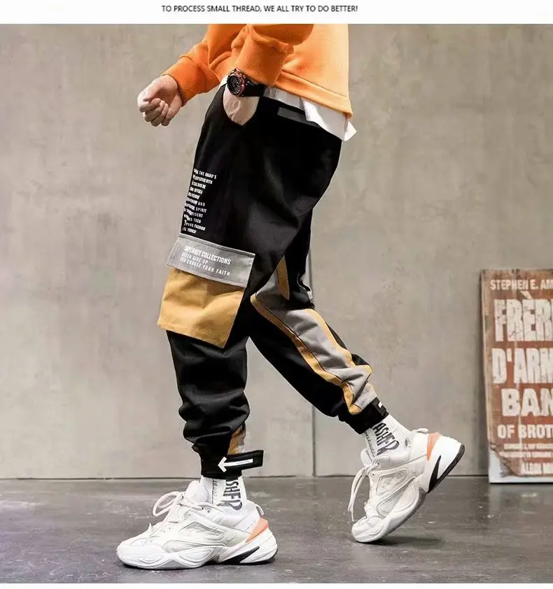 2020 New Hip-Hop Jogger Men's Black Harem Overalls Multi-Pocket Ribbon Men's Sports Pants Streetwear Casual Men's Casual Pants