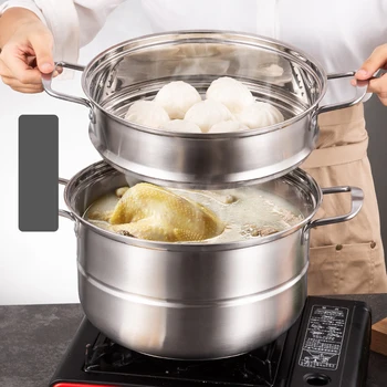 

3 Tier Stainless Steel Steam Steaming Tablets Cooker Pot Pan Set Lid Cookware Accessory Elements Steamer Steamed dumplings bun
