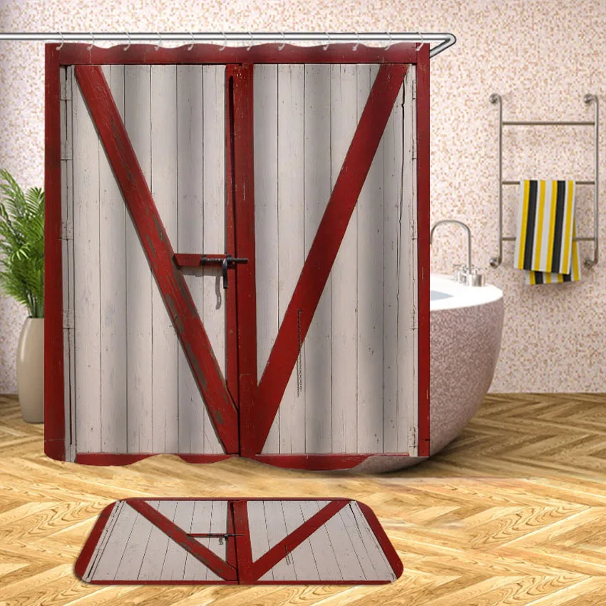 Kueimovi 3D Bathroom Shower Curtain Wood Grain Waterproof Bath Curtains for 