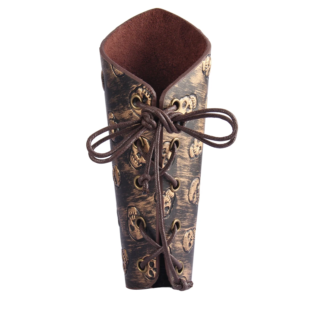 PU Leather Cuff Archery Arm Guards Bracers Medieval ArmorGothic Skull Gauntlet Wristband