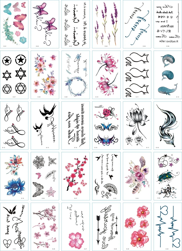 MB 30 шт., водостойкая временная татуировка с нижней розой, наклейка для взрослых и детей, боди-арт, женский дизайн, переводная татуировка с водой, поддельные татуировки - Цвет: E
