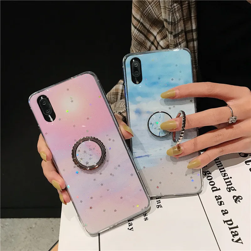 

Finger Ring Phone case For iPhone 6 6S iPhone 7 8 Plus Bling Glitter Soft TPU Black Cover For iPhone X XS Max XR case Fundas