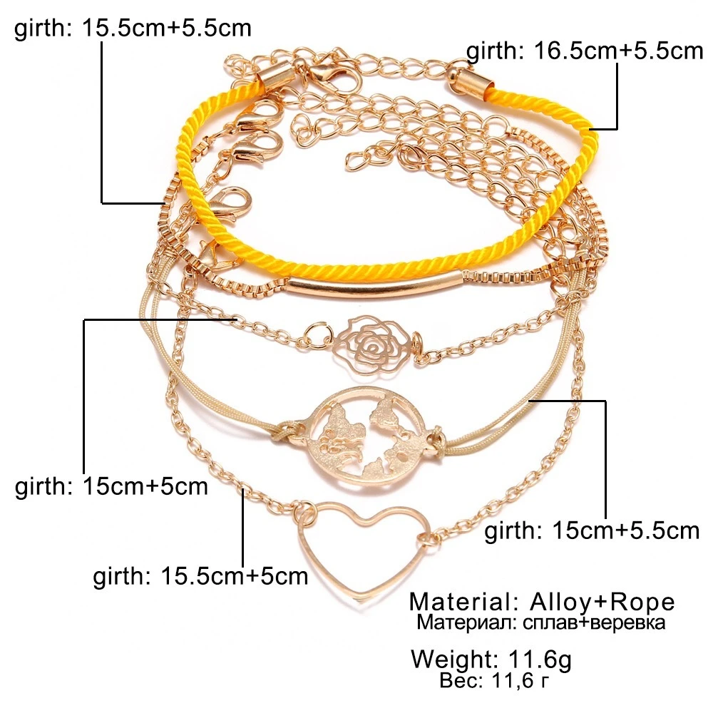 Модные женские Набор браслетов из бусин Винтажные Ювелирные изделия Boho черепаха карта шарм браслеты и браслеты для девушек цепи женские аксессуары