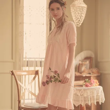 

Summer Sweet Princess Design Nightgown For Women Elegant Ruffles Loose Hem Nightshirt Mid Long Nightdress Preferred Home Clothes